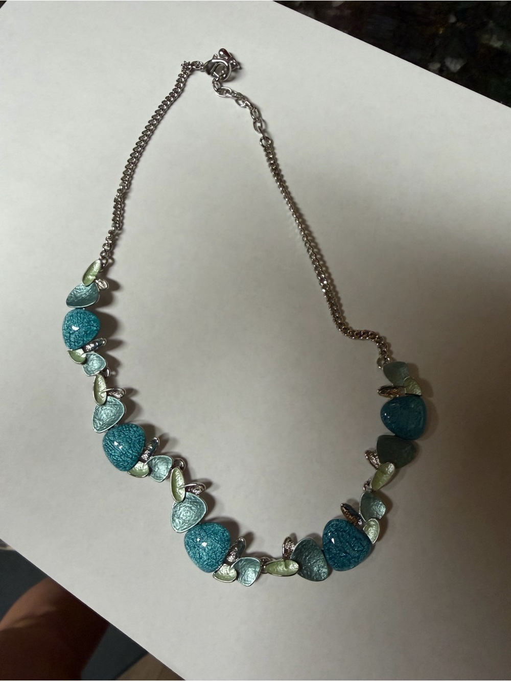 Teal and Light Green Beaded Statement Necklace